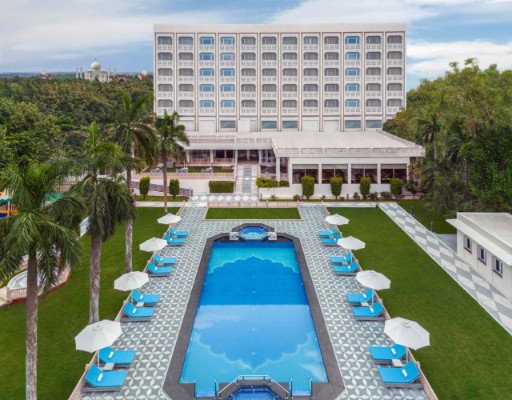 Grand Facade of Tajview, Agra - IHCL SeleQtions Grand facade of Tajview, Agra - IHCL SeleQtions, one of the best hotels in Agra near Taj Mahal, showcasing elegant architecture and lush surroundings.