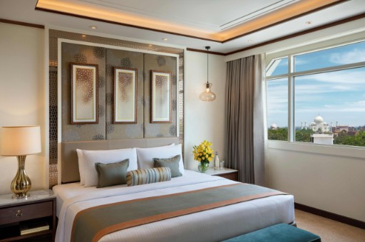 SeleQtions Suite Bedroom with Taj Mahal View Luxurious suite bedroom with a view of the Taj Mahal at Tajview, Agra - IHCL SeleQtions, one of the best hotels near Taj Mahal.