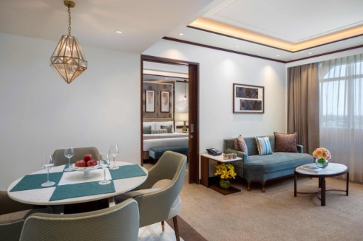 SeleQtions Suite Living Room at Tajview, Agra - IHCL SeleQtions Stylish living room in the SeleQtions suite at Tajview, Agra - IHCL SeleQtions, a top hotel in Agra near Taj Mahal.
