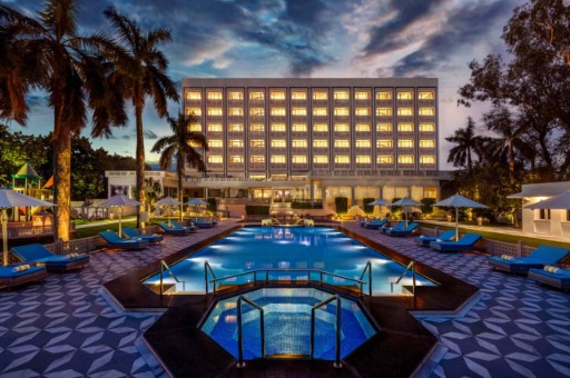 Facade of Tajview, Agra - IHCL SeleQtions Impressive architectural design of the facade at Tajview, Agra - IHCL SeleQtions, a 5-star hotel in Taj Ganj.