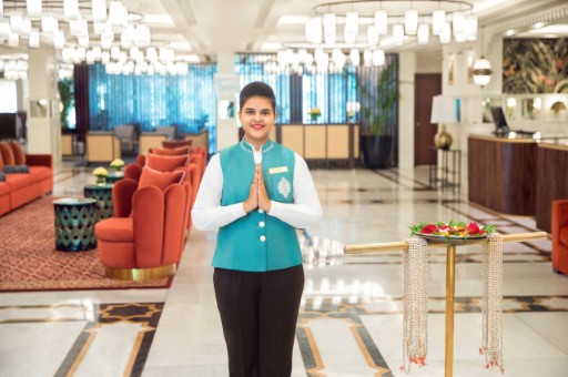 Lobby Welcome at Tajview, Agra - IHCL SeleQtions Welcoming lobby area at Tajview, Agra - IHCL SeleQtions, one of the best hotels in Agra, featuring stylish decor and comfortable seating.