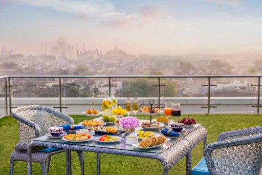 Sky Deck at Tajview, Agra - IHCL SeleQtions Sky Deck restaurant at Tajview, Agra - IHCL SeleQtions, offering rooftop dining with a view of the Taj Mahal.