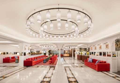 Lobby at Tajview, Agra - IHCL SeleQtions Spacious lobby with modern decor at Tajview, Agra - IHCL SeleQtions, a top hotel near Taj Mahal.