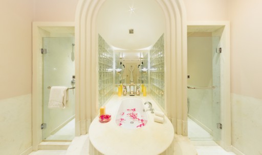 Historical Suite Bathroom at Ramgarh Lodge, IHCL SeleQtions Elegant bathroom in the historical suite at Ramgarh Lodge, IHCL SeleQtions, a 5-star hotel in Jamwa Ramgarh