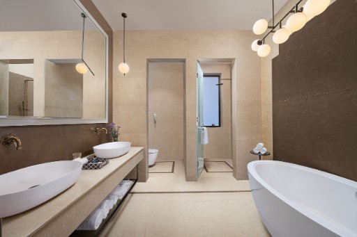 SeleQtions Suite Bathroom - The Yellow House Goa Bathroom in the SeleQtions suite at The Yellow House, Goa, featuring luxurious decor and modern amenities.